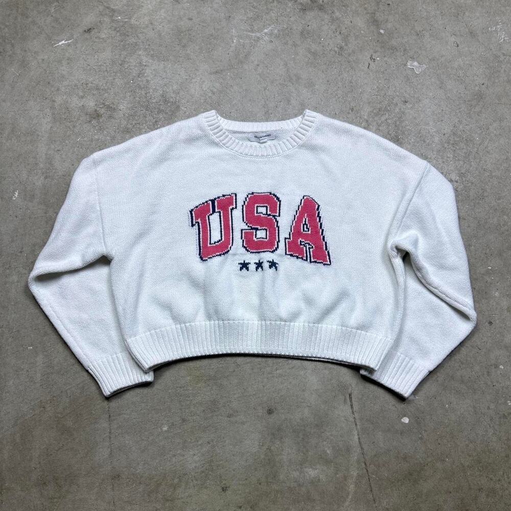 Usa white knit cropped sweater